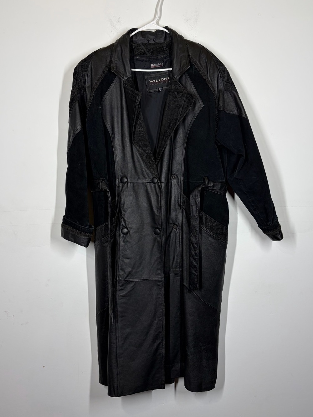 Wilsons Leather Black Trench Coat Size Medium